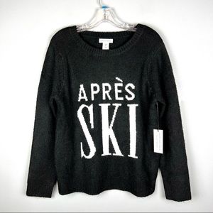 Cupcakes & Cashmere “APRES SKI” Graphic Pullover Sweater Black White